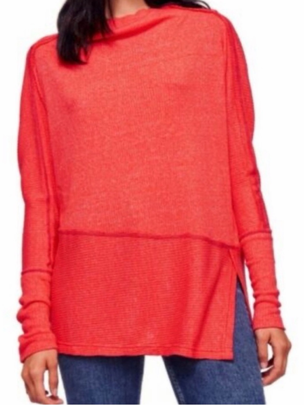 We The Free Coral Cowl-Neck Lightweight Sweater